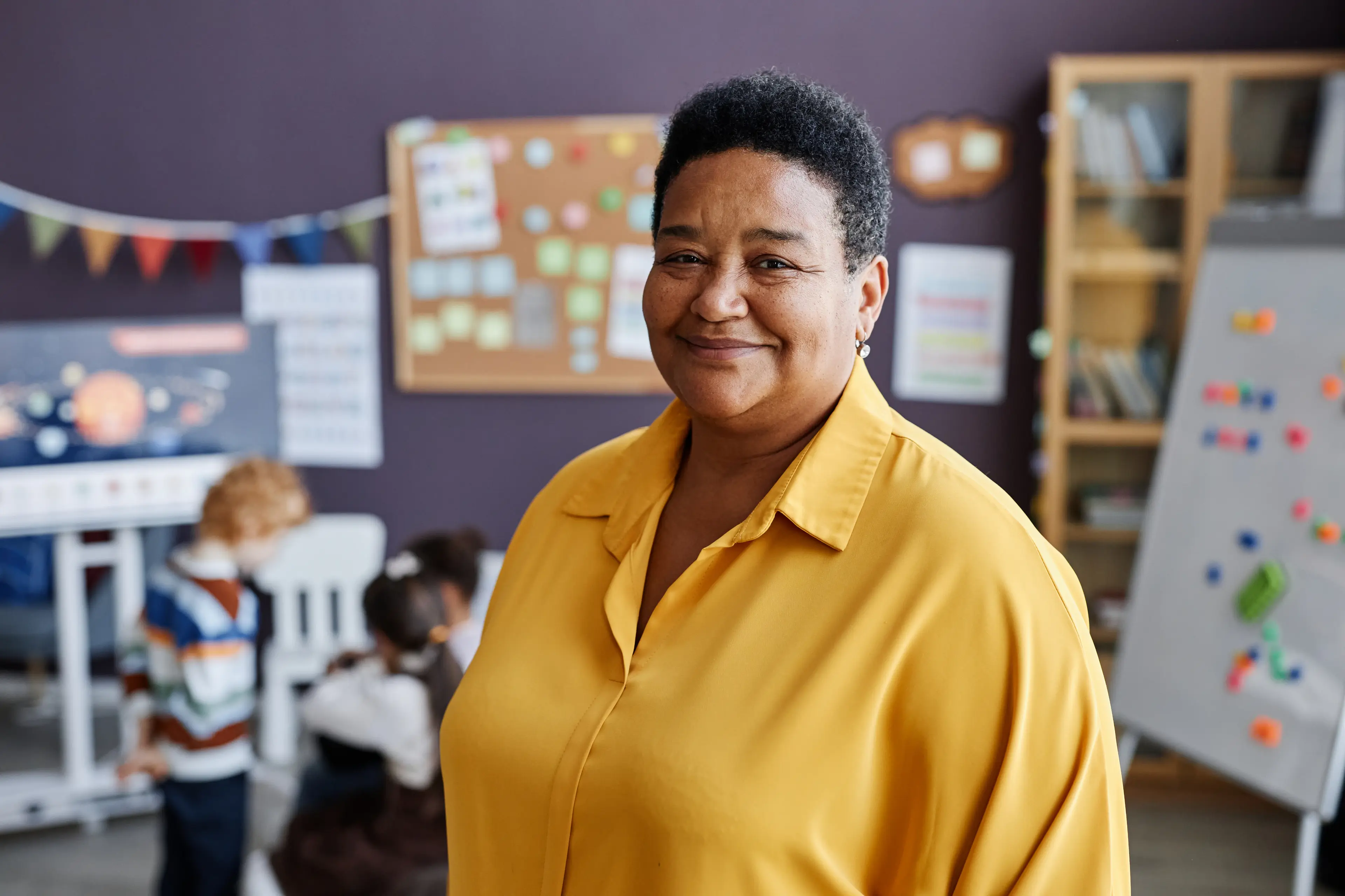 A teacher leading students in a classroom
