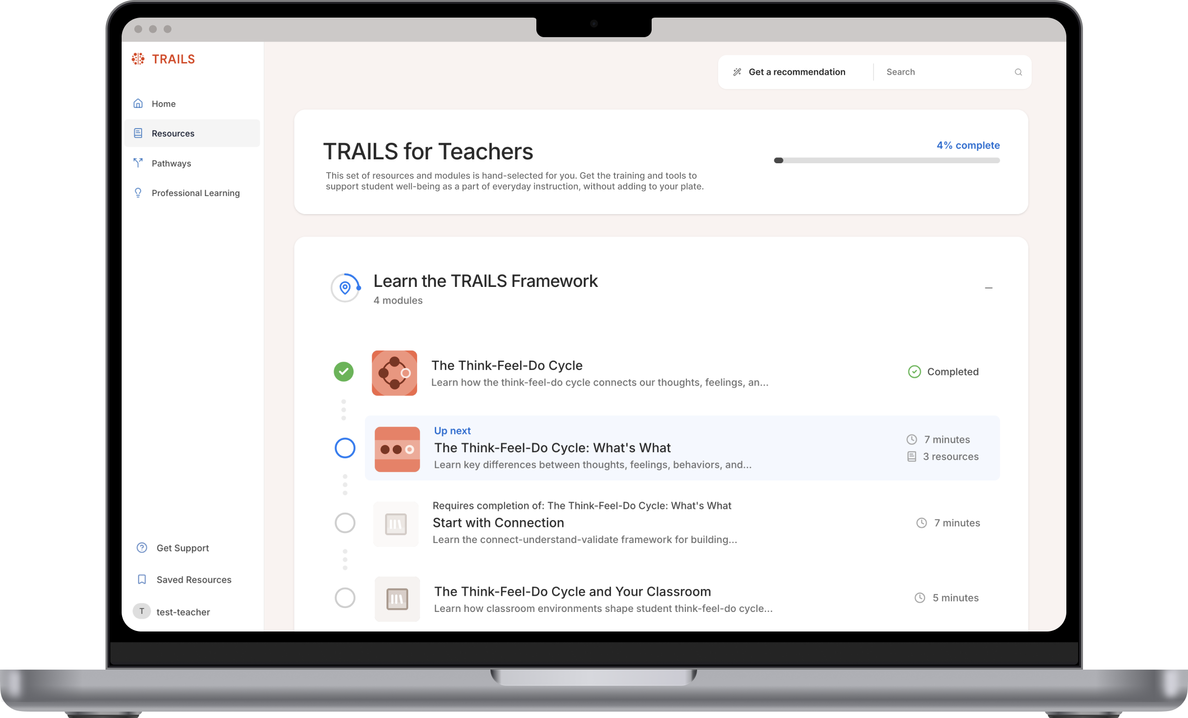 A personalized learning pathway in TRAILS